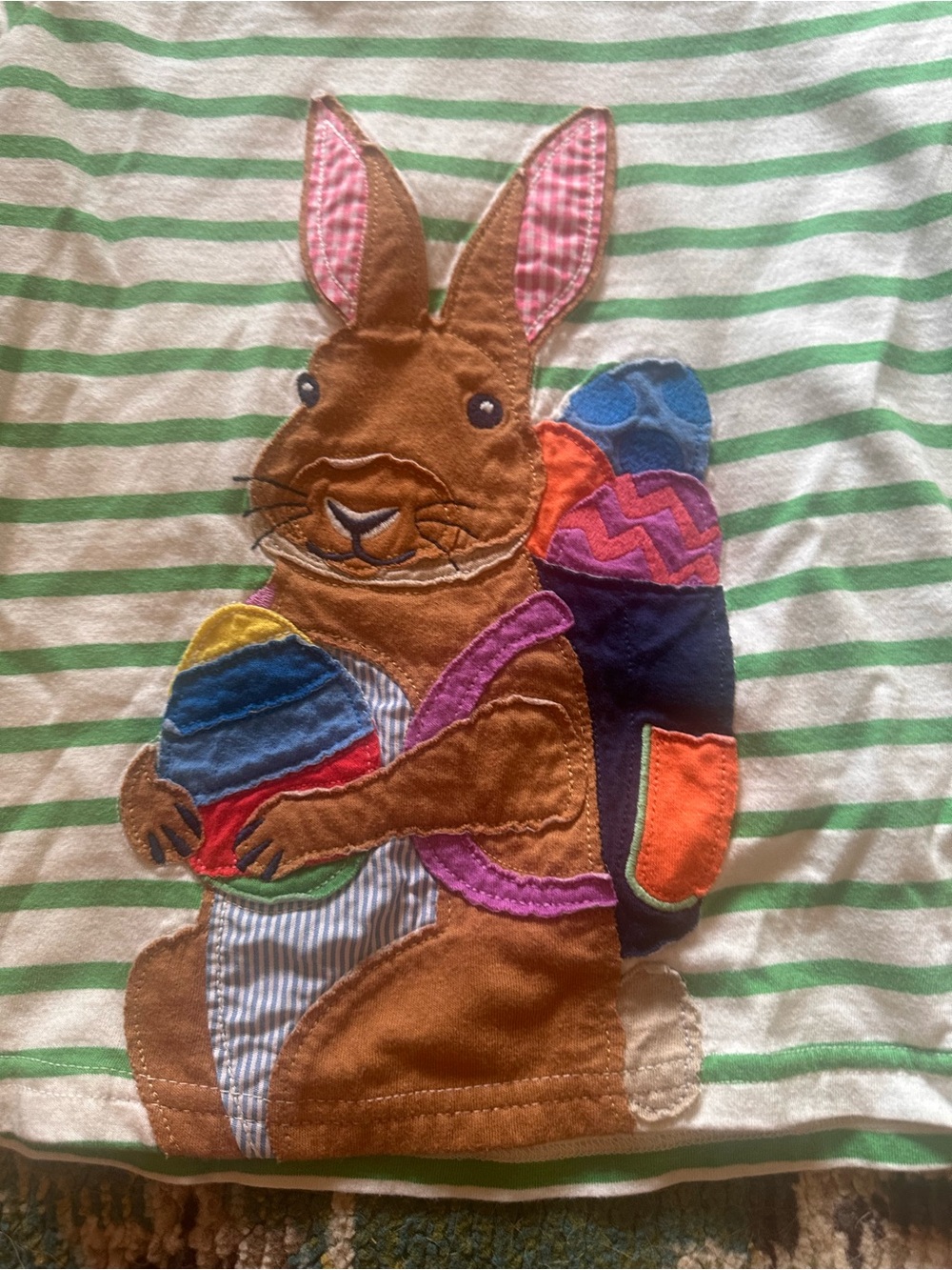Mini Boden Green & White Striped Bunny Applique Tee - Picture 2 of 2